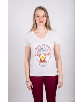 TEE-SHIRT FEMME COL V TETE CREME KY-KAS