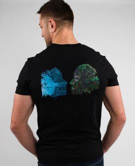 T-shirt homme noir coton bio avec graphisme tête geek et nature