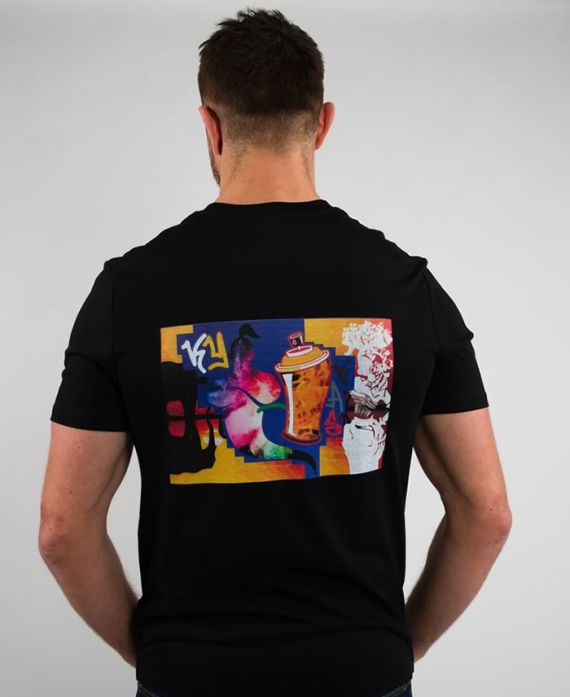 T-shirt homme noir coton bio avec graffitis colorés au dos