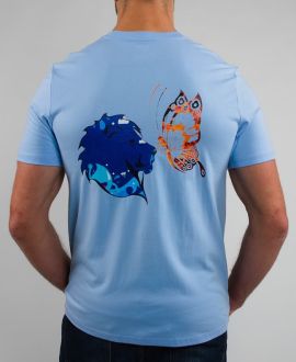 Dos t-shirt homme avec motif lion bleu et papillon orangé