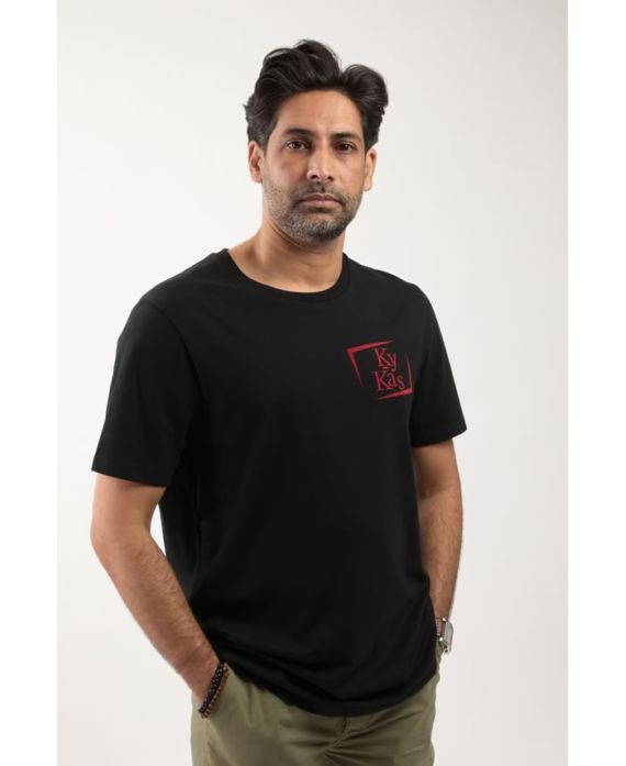 T-shirt homme col rond KY-Kas – coton bio 100%, logo rouge sur le cœur, fabrication française