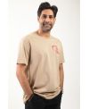 T-shirt homme Ky-Kas beige – coton bio confortable, logo rouge sur le cœur
