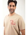 T-shirt homme Ky-Kas beige – coton bio confortable, logo rouge sur le cœur