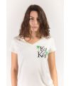 T-shirt bio femme col V blanc crème – 100 % coton bio fabriqué en France | KY-KAS