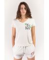 T-shirt bio femme col V blanc crème – 100 % coton bio fabriqué en France | KY-KAS