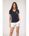 T-shirt bio femme bleu marine – Col V manches courtes 100 % coton bio fabriqué en France | KY-KAS
