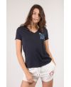 T-shirt bio femme bleu marine – Col V manches courtes 100 % coton bio fabriqué en France | KY-KAS