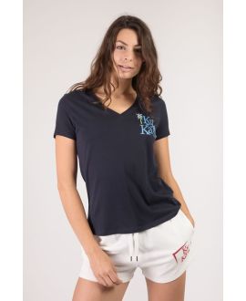 T-shirt bio femme bleu marine – Col V manches courtes 100 % coton bio fabriqué en France | KY-KAS