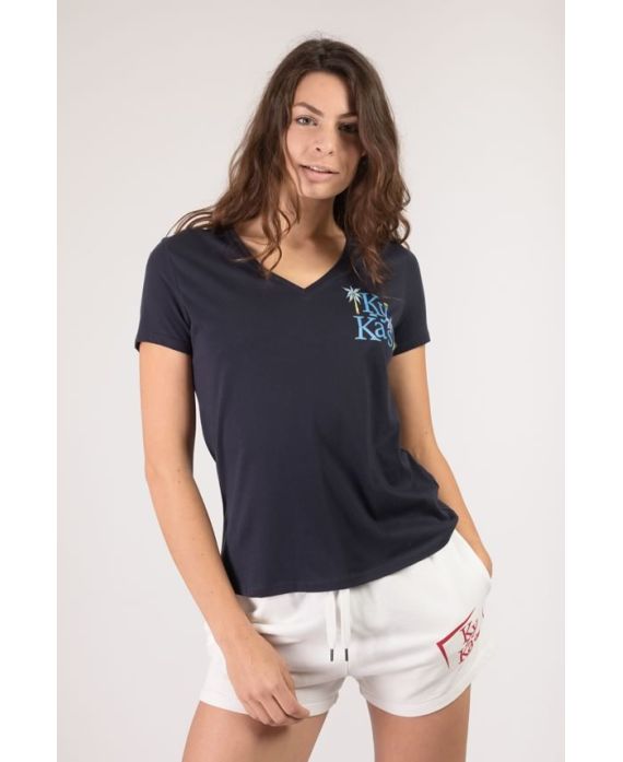 T-shirt bio femme bleu marine – Col V manches courtes 100 % coton bio fabriqué en France | KY-KAS