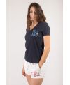 T-shirt bio femme bleu marine – Col V manches courtes 100 % coton bio fabriqué en France | KY-KAS