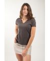 T-shirt bio femme chocolat – Col V manches courtes 100 % coton bio avec motif dos | KY-KAS