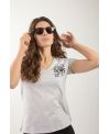 T-shirt bio femme gris clair – Col V coton 100 % bio made in France avec rose noire | KY-KAS