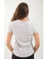 T-shirt bio femme gris clair – Col V coton 100 % bio made in France avec rose noire | KY-KAS