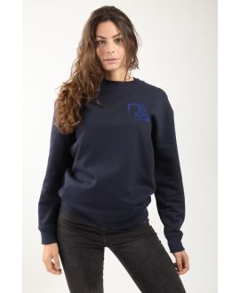 Sweat coton Bio engagé : Face à FaceSweatshirt bio femme bleu marine – Col rond unisexe en coton 100 % bio | KY-KAS