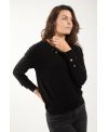 Pull col V bio femme noir chic – Col V à boutons dorés en coton 100 % bio | KY-KAS