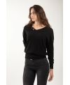 Pull col V bio femme noir chic – Col V à boutons dorés en coton 100 % bio | KY-KAS