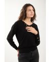 Pull col V bio femme noir chic – Col V à boutons dorés en coton 100 % bio | KY-KAS